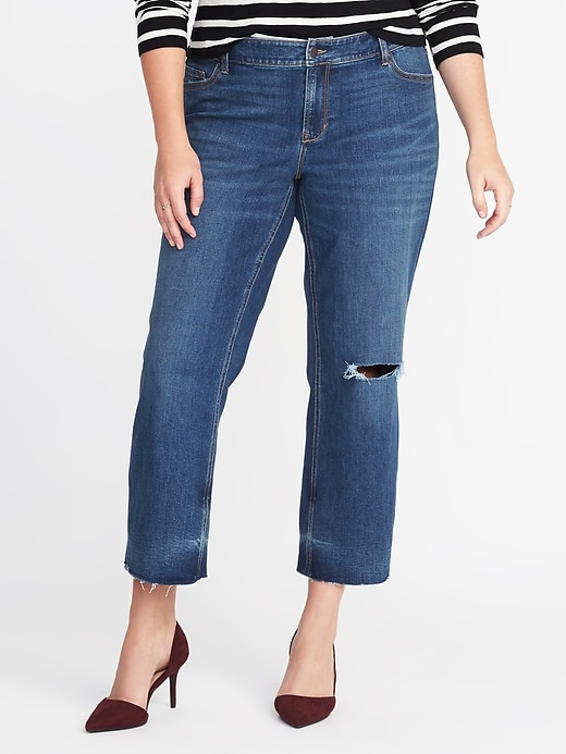 View large product image 1 of 3. Distressed Plus-Size Crop-Flare Jeans