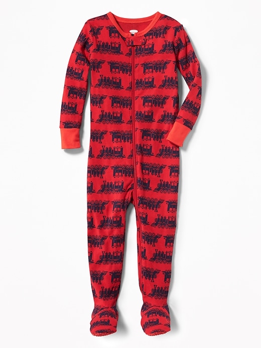 View large product image 1 of 1. Locomotive-Print Footed One-Piece Sleeper for Toddler & Baby