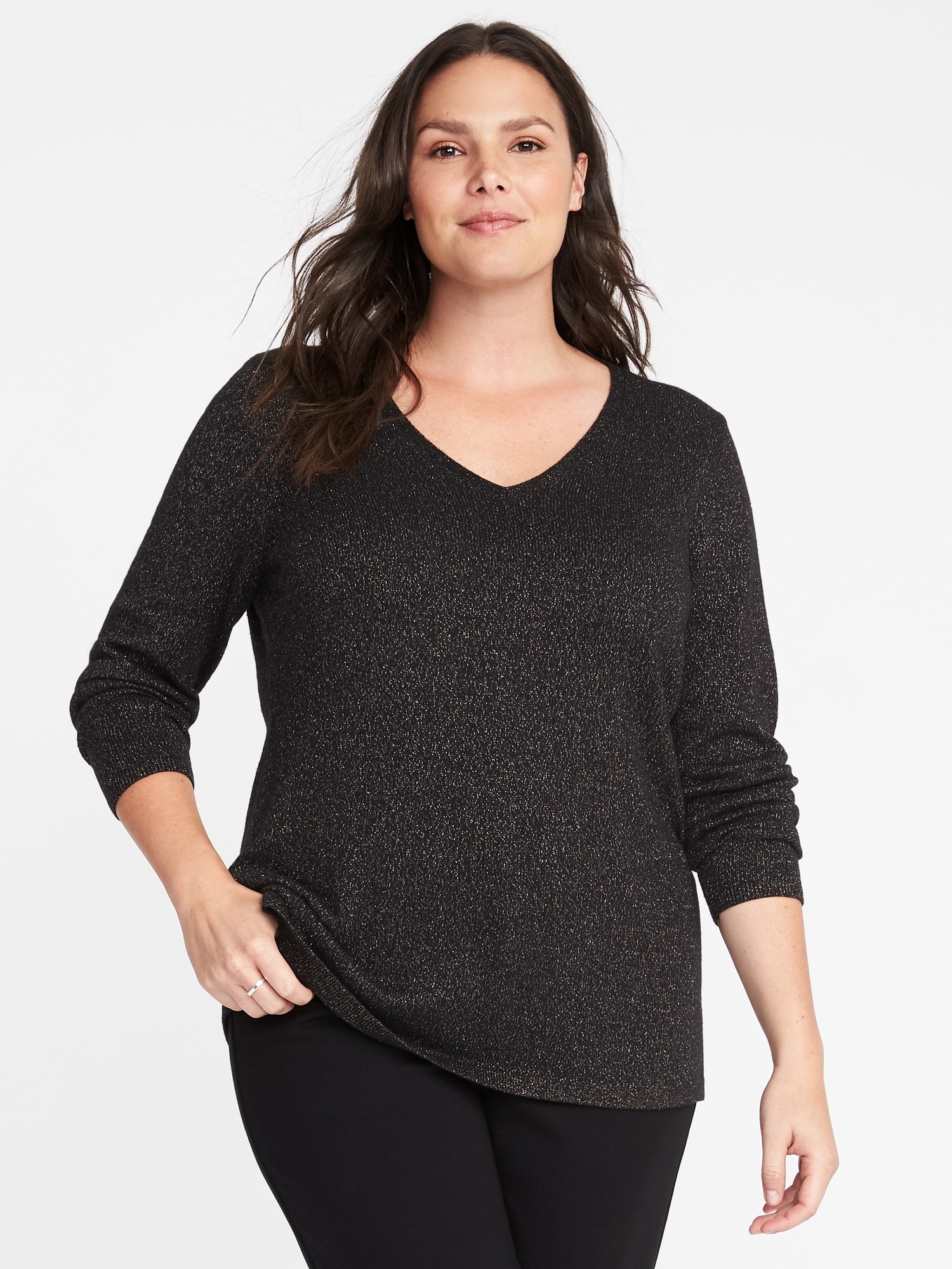 Plus-Size Classic V-Neck Sparkle Sweater | Old Navy