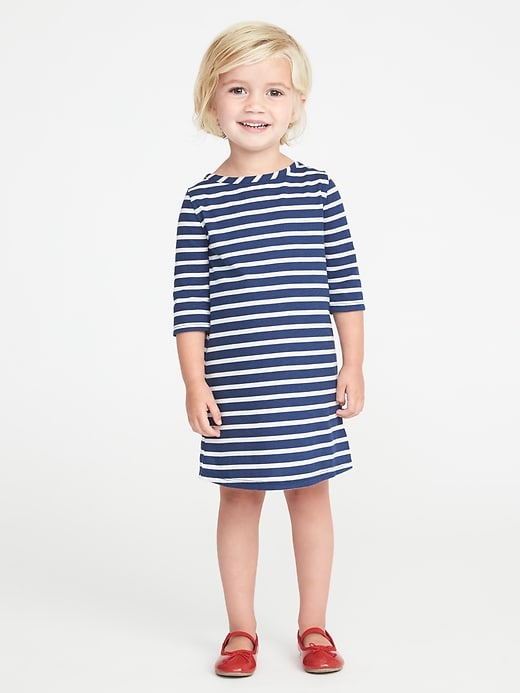 View large product image 1 of 3. Striped Boat-Neck Shift Dress for Toddler Girls
