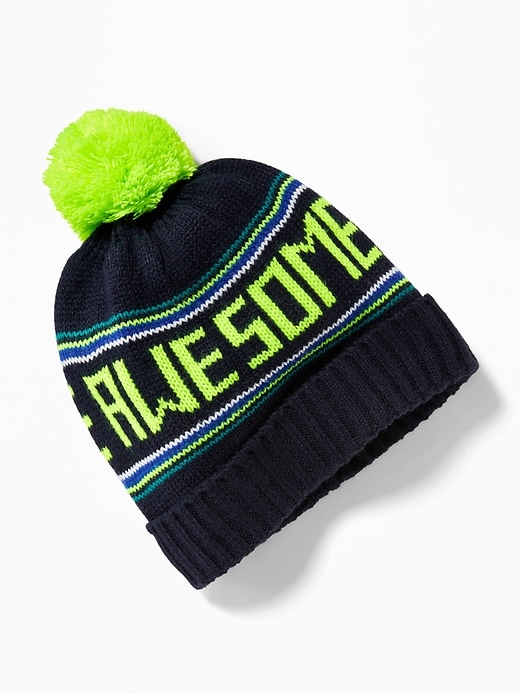 View large product image 1 of 1. Patterned Sweater-Knit Pom-Pom Beanie For Boys