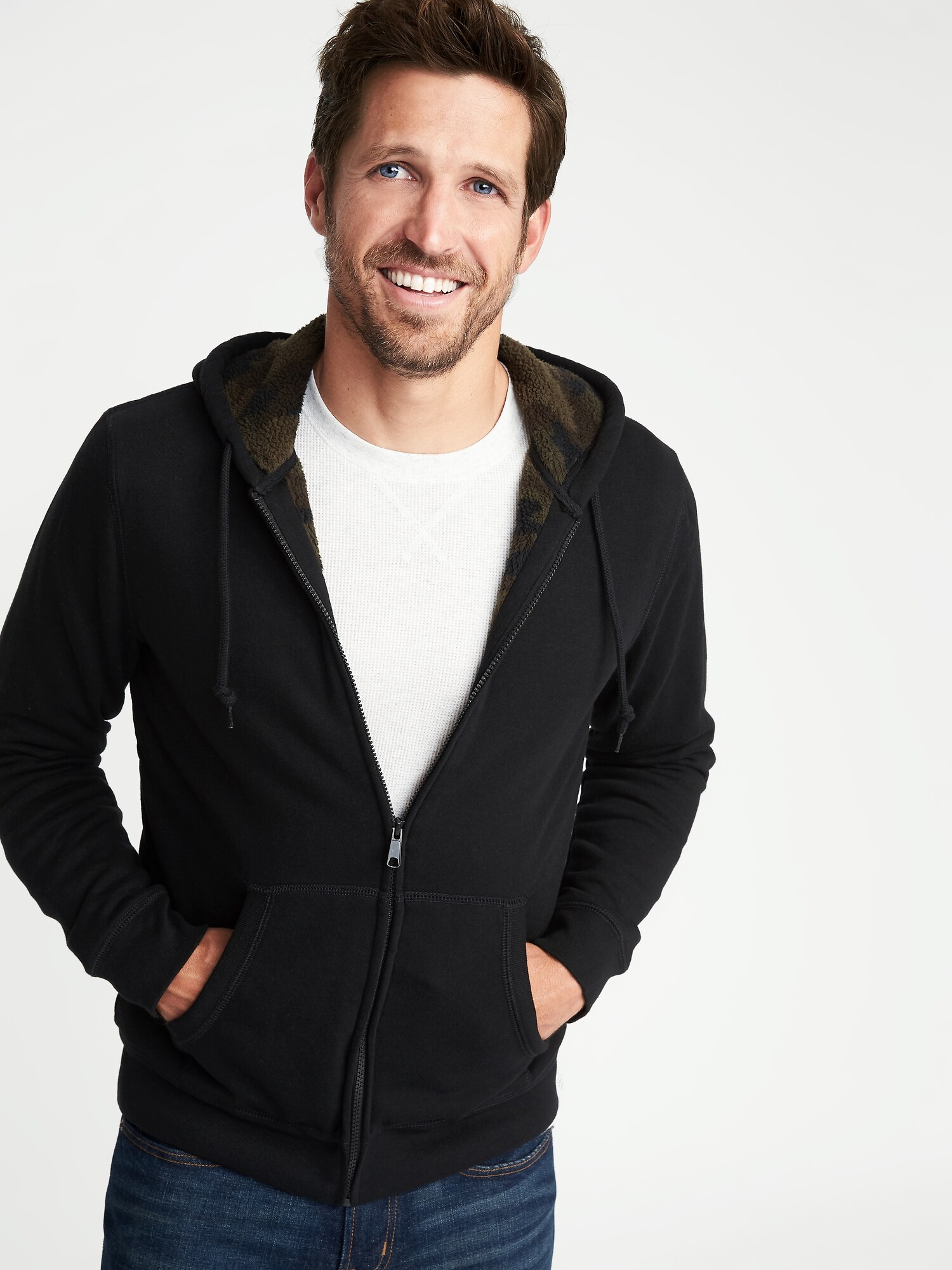 Sherpa-Lined Zip Hoodie for Men | Old Navy