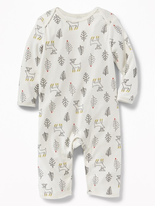 View large product image 1 of 2. Reindeer-Print Jersey One-Piece for Baby