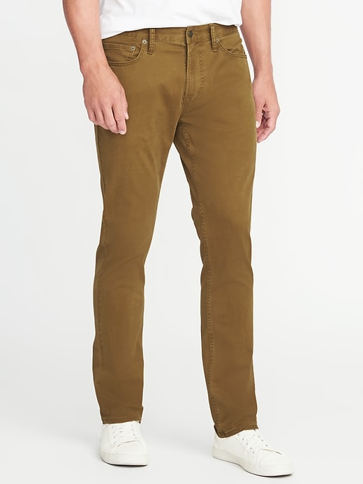 View large product image 1 of 1. Slim Built-In Flex Five-Pocket Brushed-Twill Pants for Men