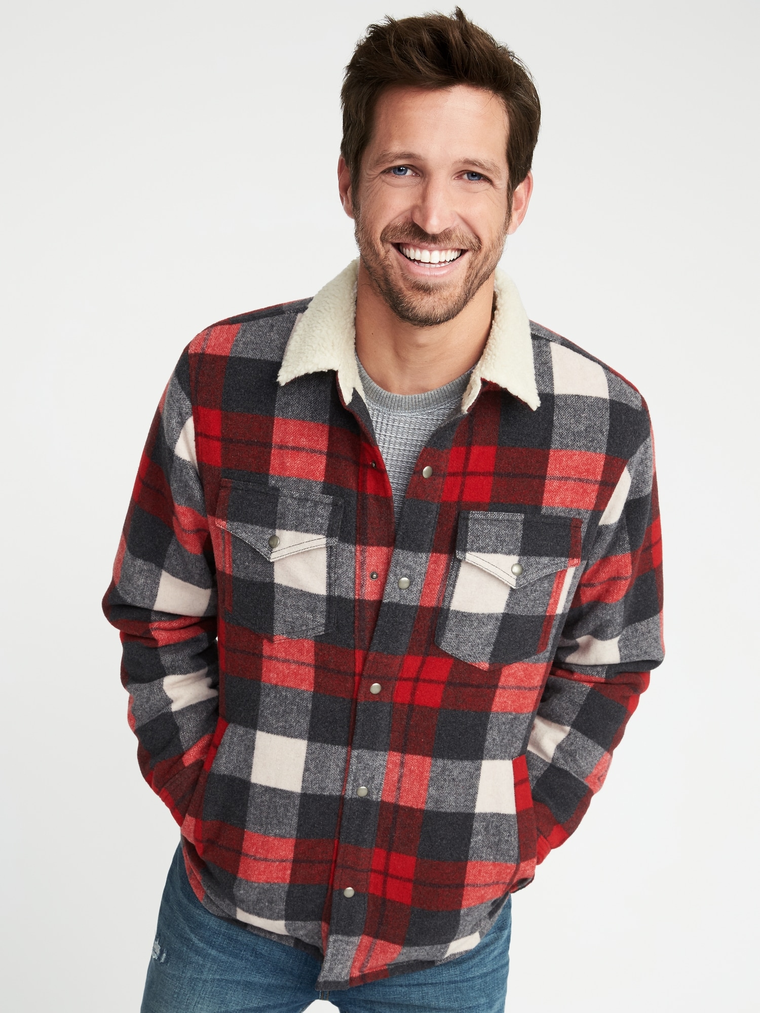 Wool-blend Sherpa-lined Shirt Jacket For Men 