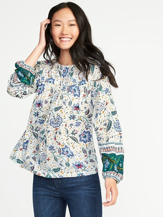 Smocked Crinkle-Gauze Blouse for Women | Old Navy