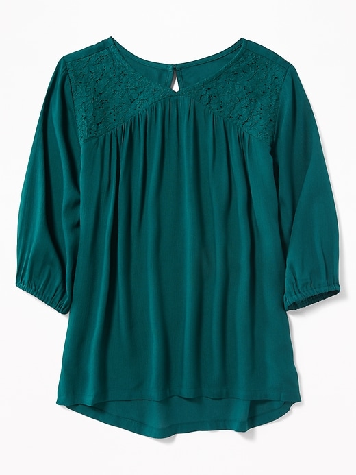 View large product image 1 of 1. Lace-Yoke Swing Blouse for Girls