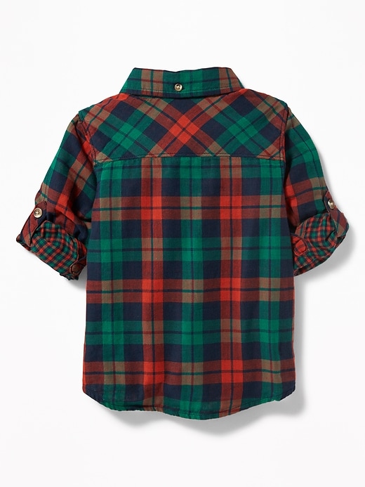 View large product image 2 of 4. Double-Weave Roll-Sleeve Shirt for Toddler Boys