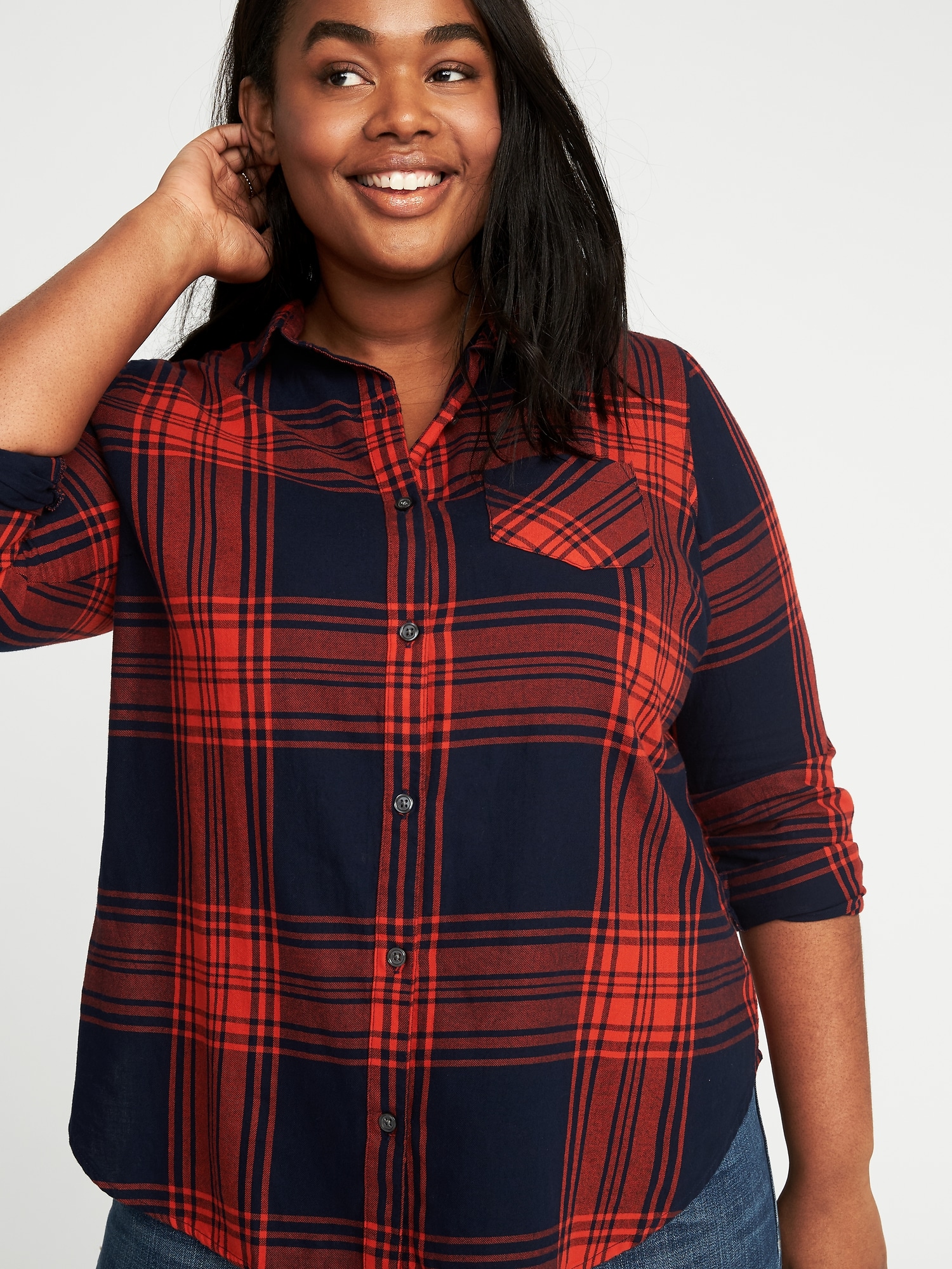 Plus Size Plaid Flannel Shirt