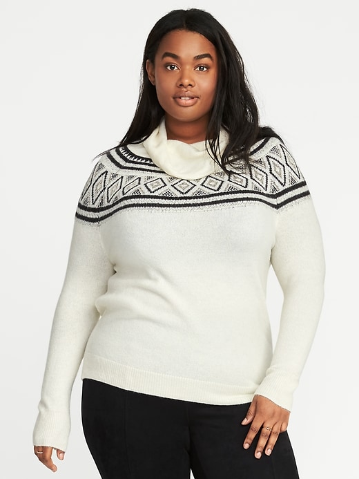 Image number 1 showing, Metallic Fair Isle Plus-Size Turtleneck Sweater