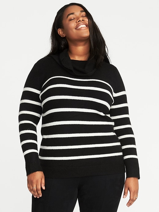 Image number 1 showing, Brushed Striped Plus-Size Turtleneck Sweater