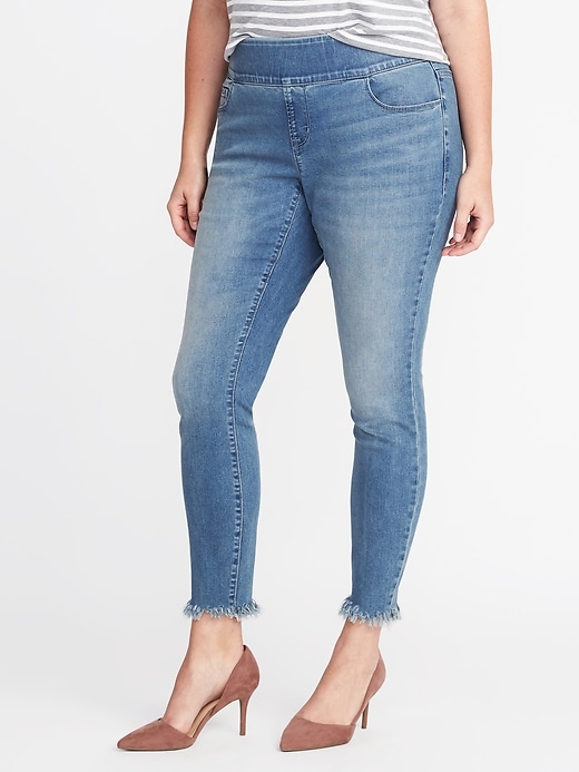 Image number 1 showing, Mid-Rise Plus-Size Raw-Edge Rockstar Jeggings