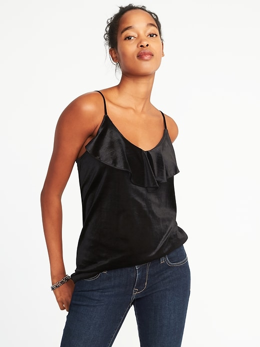 View large product image 1 of 1. Relaxed Ruffle-Trim Velvet Cami for Women