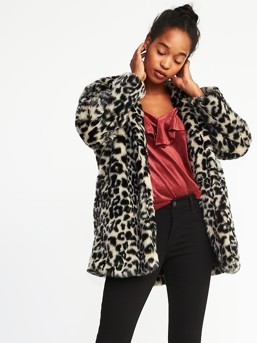 Image number 1 showing, Collarless Faux-Fur Coat for Women