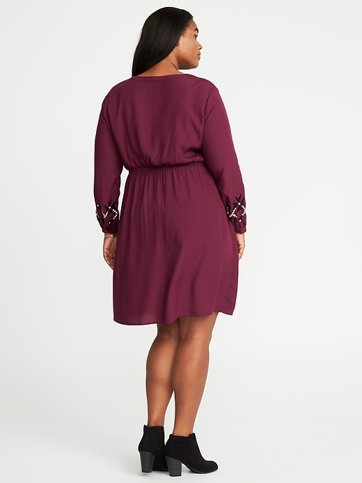 Image number 2 showing, Embroidered Plus-Size Cinched-Waist Dress