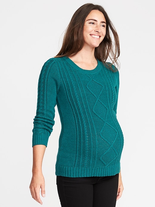 Image number 1 showing, Maternity Classic Cable-Knit Sweater