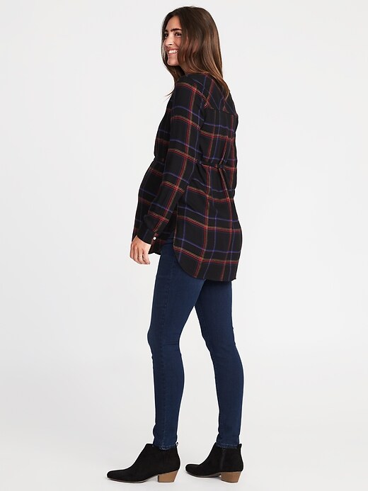 Image number 2 showing, Maternity Tie-Waist Plaid Tunic