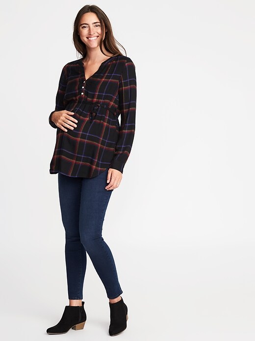 Image number 3 showing, Maternity Tie-Waist Plaid Tunic