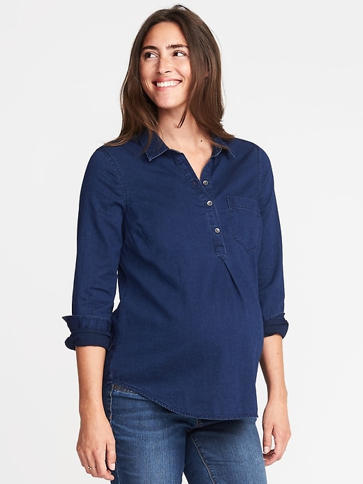 Image number 1 showing, Maternity Classic Chambray Popover Shirt