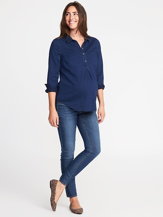 Image number 3 showing, Maternity Classic Chambray Popover Shirt
