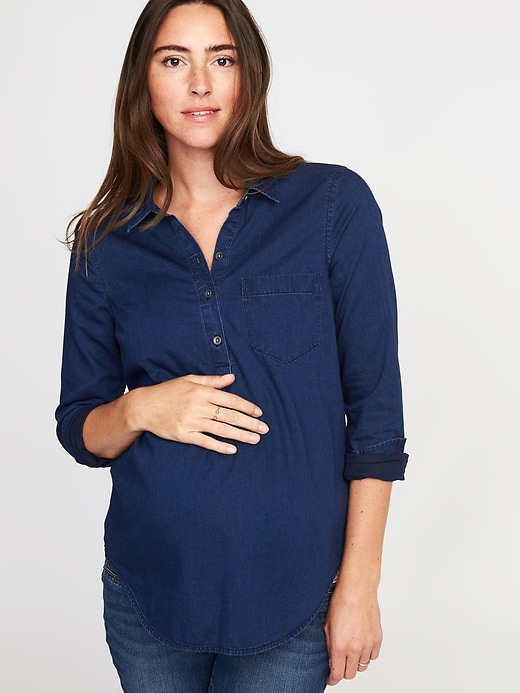 Image number 4 showing, Maternity Classic Chambray Popover Shirt
