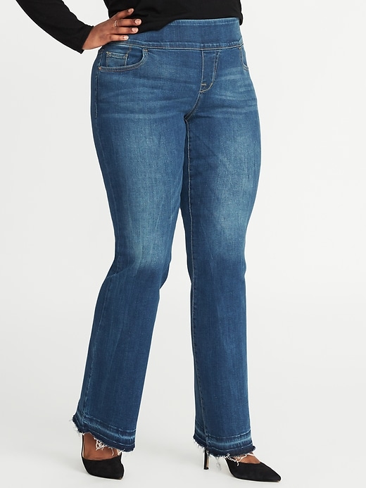 Image number 1 showing, High-Waisted Plus-Size Pull-On Boot-Cut Jeans