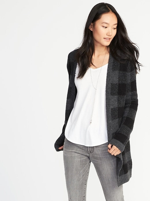 Buffalo-Plaid Open-Front Long-Line Cardi for Women | Old Navy