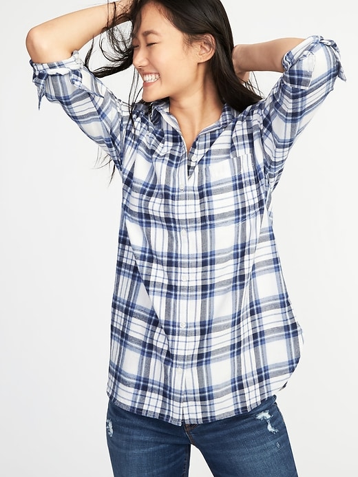 Image number 1 showing, Boyfriend Plaid Flannel Shirt for Women