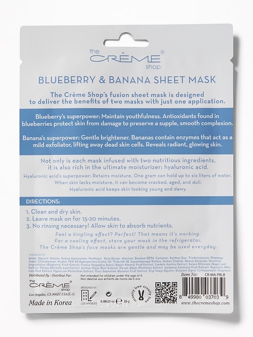 View large product image 2 of 2. The Crème Shop&#174 Blueberry-Banana Fusion Sheet Mask