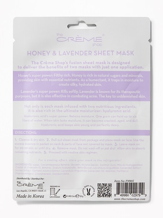 View large product image 2 of 2. The Crème Shop&#174 Honey Lavender Fusion Sheet Mask