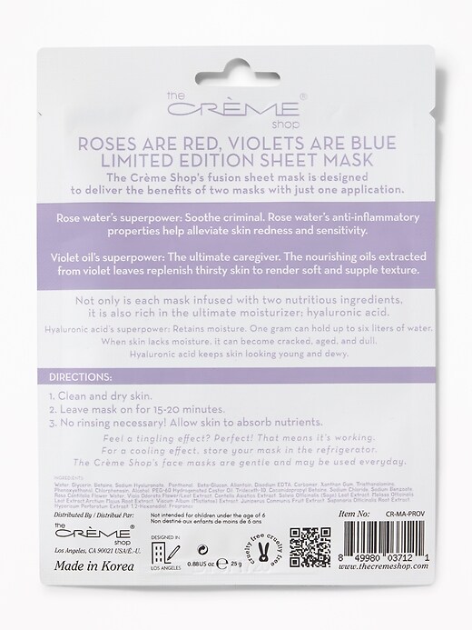 View large product image 2 of 2. The Crème Shop&#174 Roses Are Red/Violets Are Blue Fusion Sheet Mask