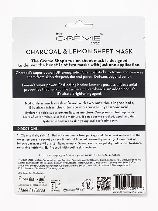View large product image 2 of 2. The Crème Shop&#174 Charcoal-Lemonade Fusion Sheet Mask