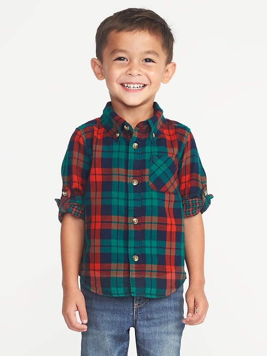 View large product image 1 of 4. Double-Weave Roll-Sleeve Shirt for Toddler Boys