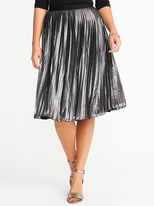 View large product image 1 of 3. Pleated Metallic Midi Skirt for Women