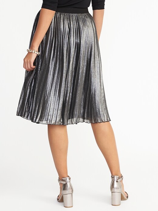 View large product image 2 of 3. Pleated Metallic Midi Skirt for Women