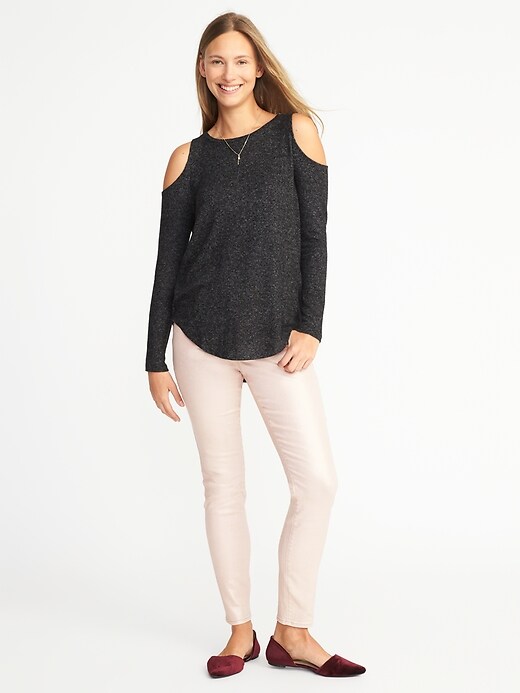 Image number 3 showing, Relaxed Plush-Knit Cold-Shoulder Top for Women