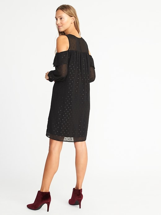 Image number 2 showing, Cold-Shoulder Textured-Print Shift Dress for Women