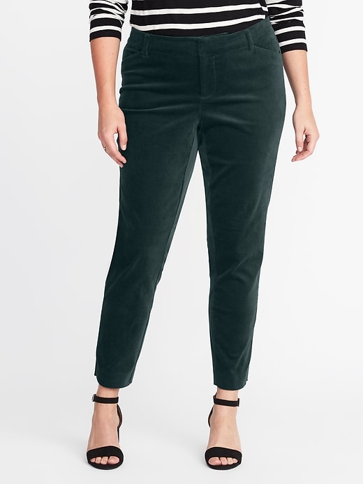 Image number 1 showing, Mid-Rise Secret-Slim Pockets Plus-Size Velvet Pixie Pants