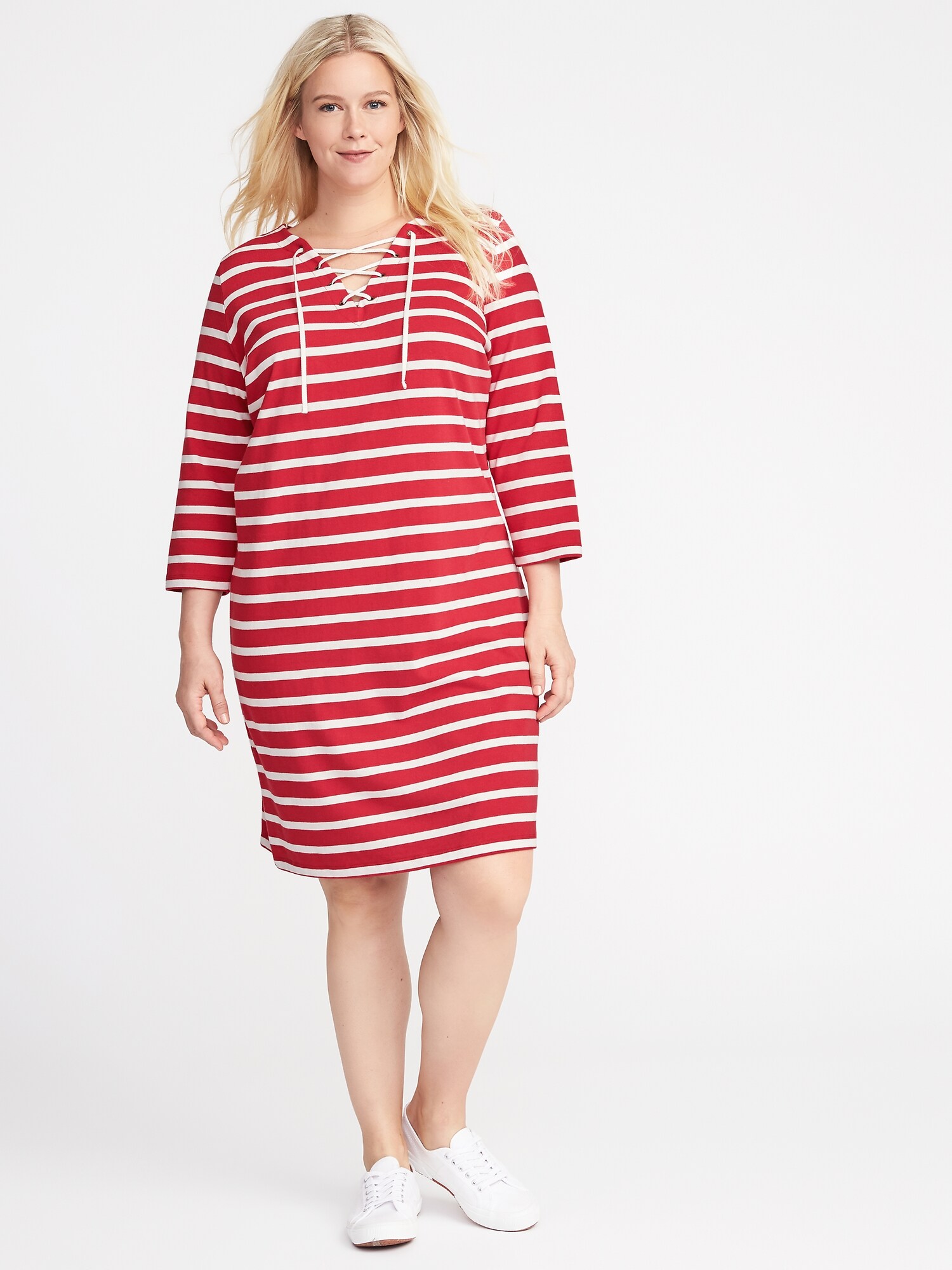 Plus-Size Lace-Up-Yoke Shift Dress | Old Navy