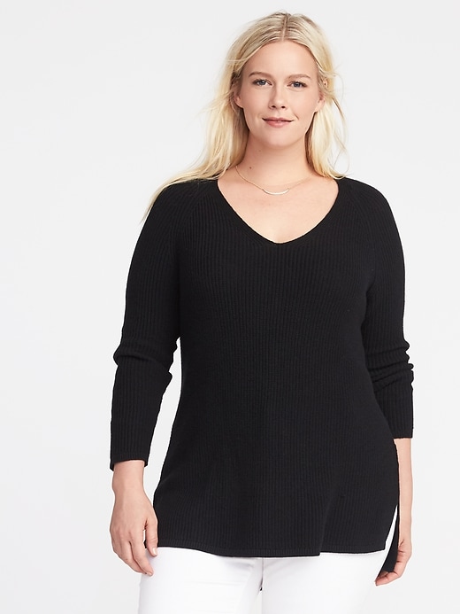 View large product image 1 of 1. Plus-Size Shaker-Stitch Tunic Sweater