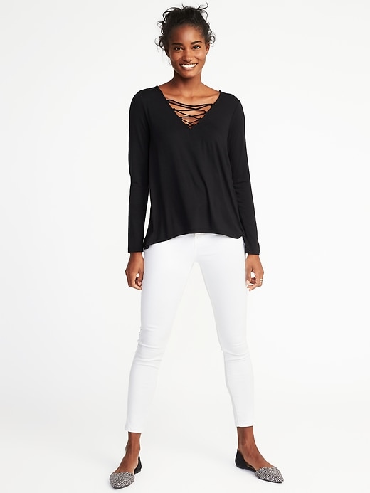 Image number 3 showing, Lace-Up-Yoke Swing Top for Women