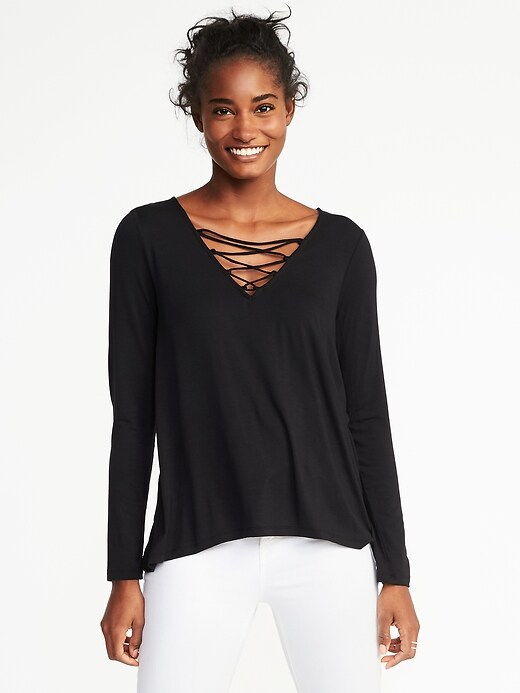 Image number 1 showing, Lace-Up-Yoke Swing Top for Women