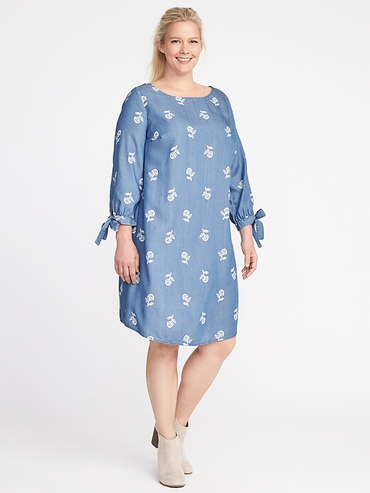 Image number 1 showing, Plus-Size Tie-Cuff Tencel&#174 Shift Dress
