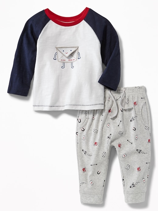 View large product image 1 of 3. Love-Letter Graphic Tee & Printed Joggers Set for Baby