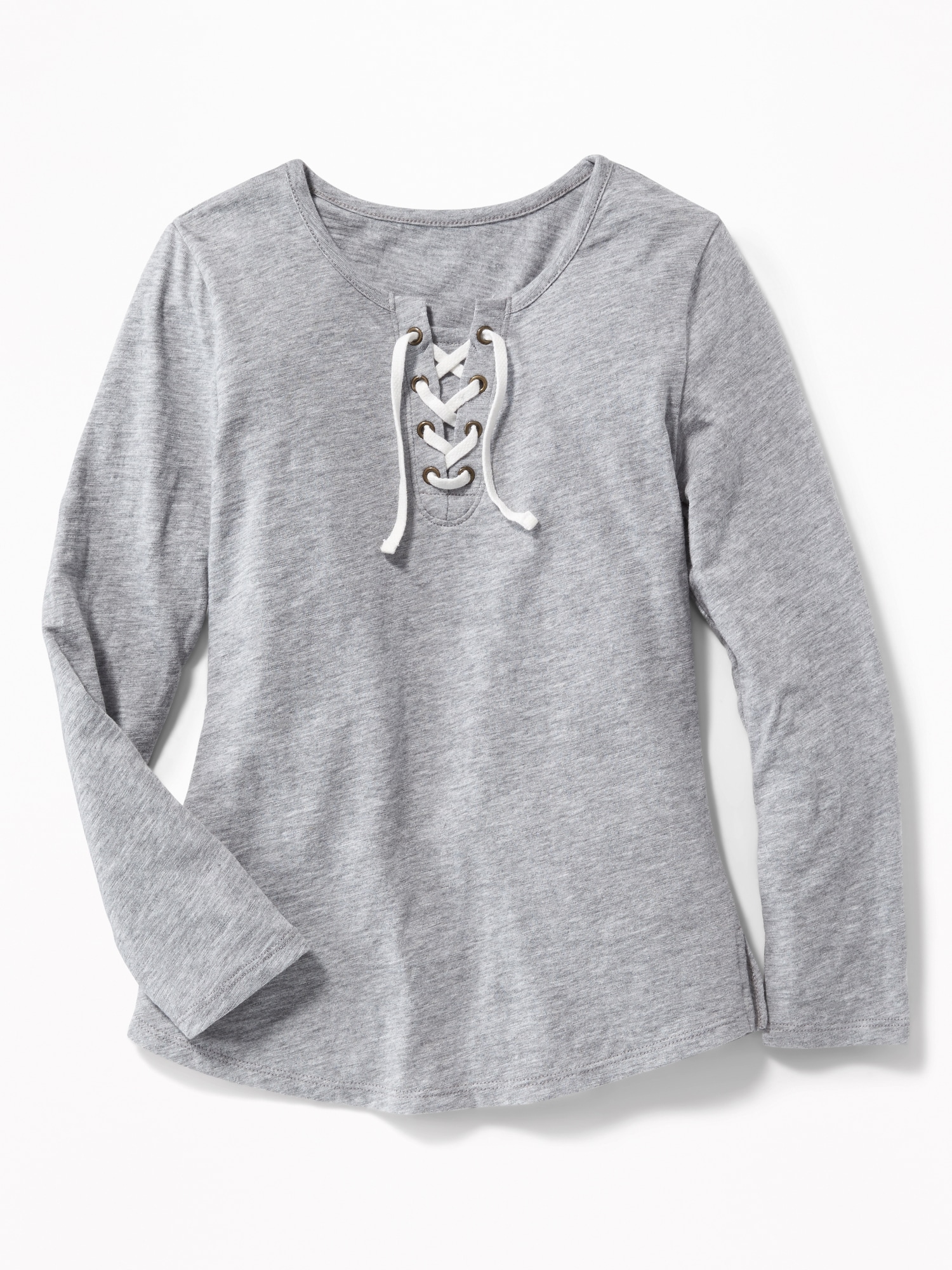 Lace-Up-Yoke Slub-Knit Tee for Girls Old Navy