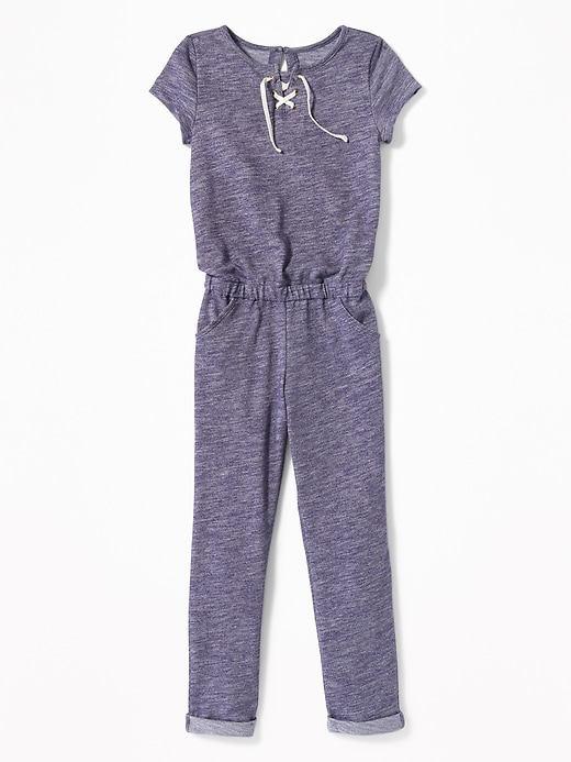View large product image 1 of 1. Lace-Up-Yoke Jumpsuit for Girls