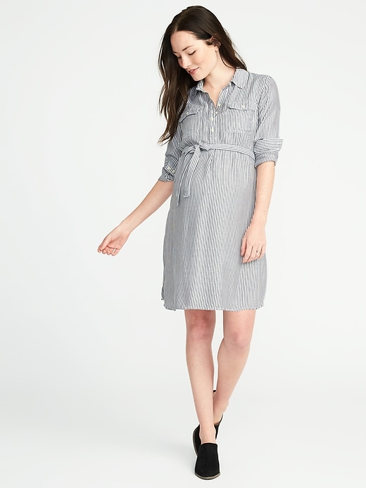 Image number 1 showing, Maternity Striped Shirt Dress