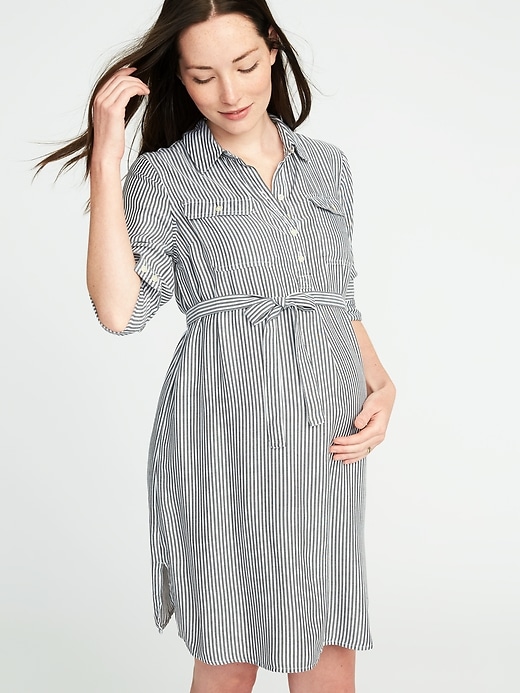 Image number 3 showing, Maternity Striped Shirt Dress