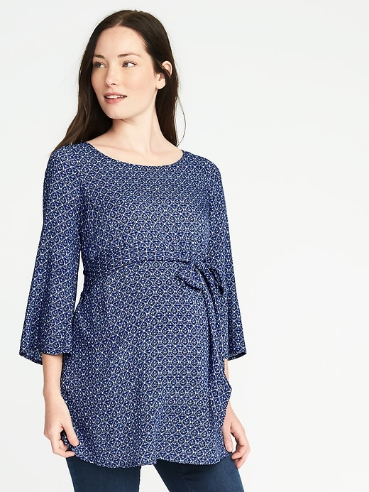 Image number 1 showing, Maternity Patterned Tie-Belt Tunic