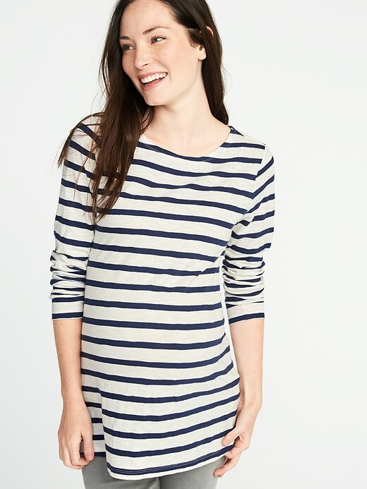 Image number 4 showing, Maternity Relaxed Striped Boat-Neck Tee